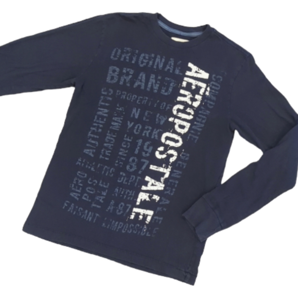 Aeropostale Long Sleeve Tee Logo Print Dark Blue Size Small